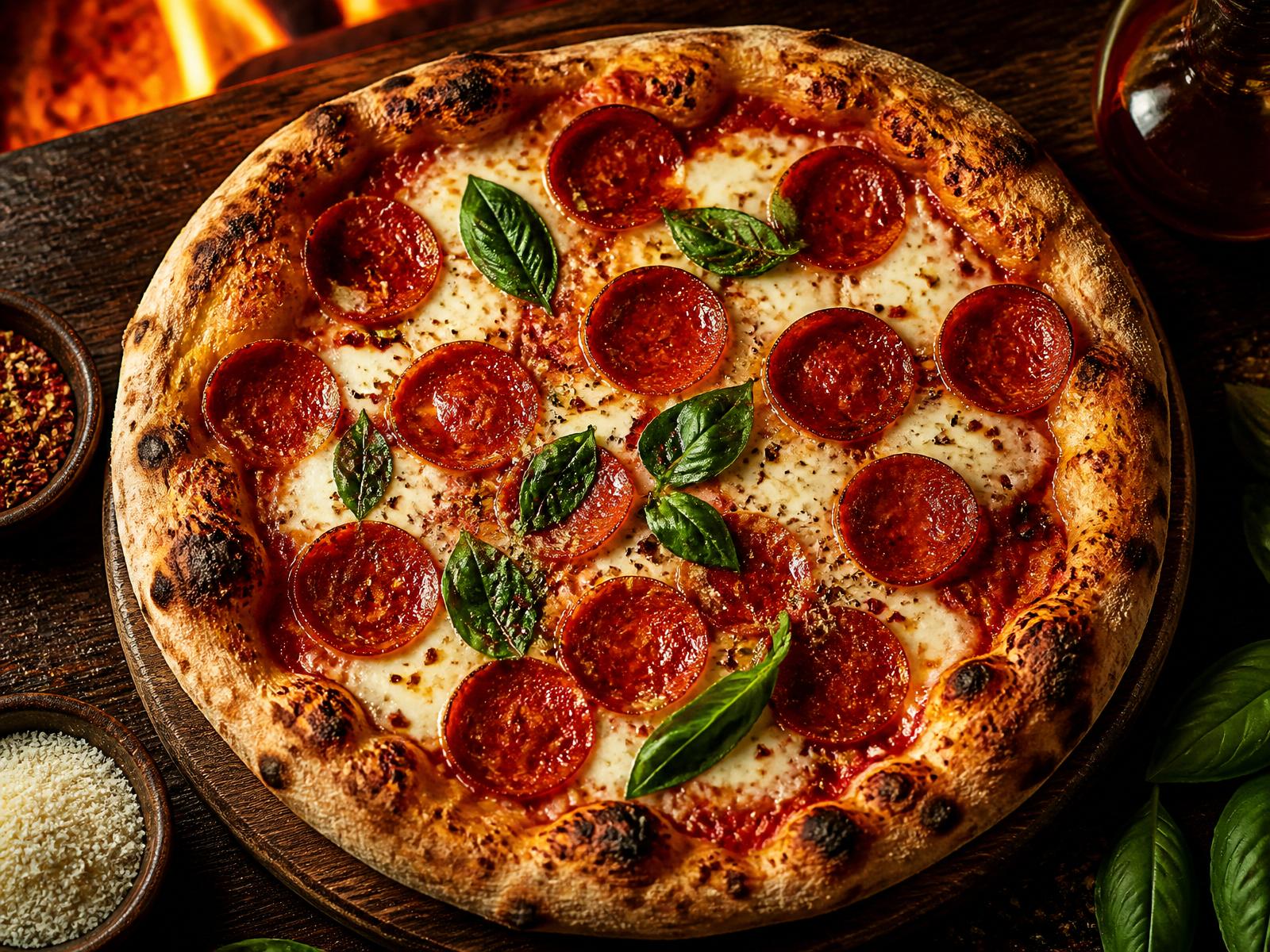 Pizza recém-assada com queijo e calabresa